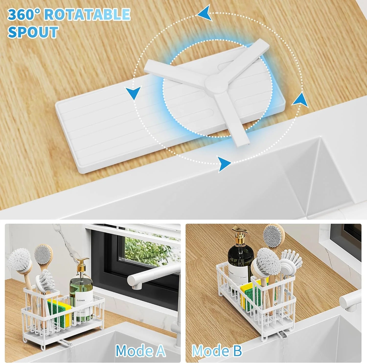 Sink Caddy,White Rust-Resistant Kitchen Organizer,Sponge Holder for Kitchen Sink