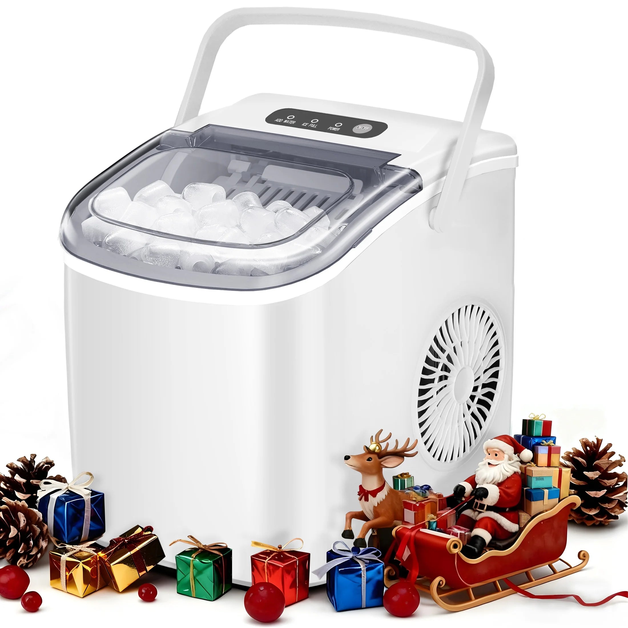 Countertop Ice Maker Machine 26Lbs/24H, 6 Mins/9 Bullets of Ice, Self-Cleaning, White