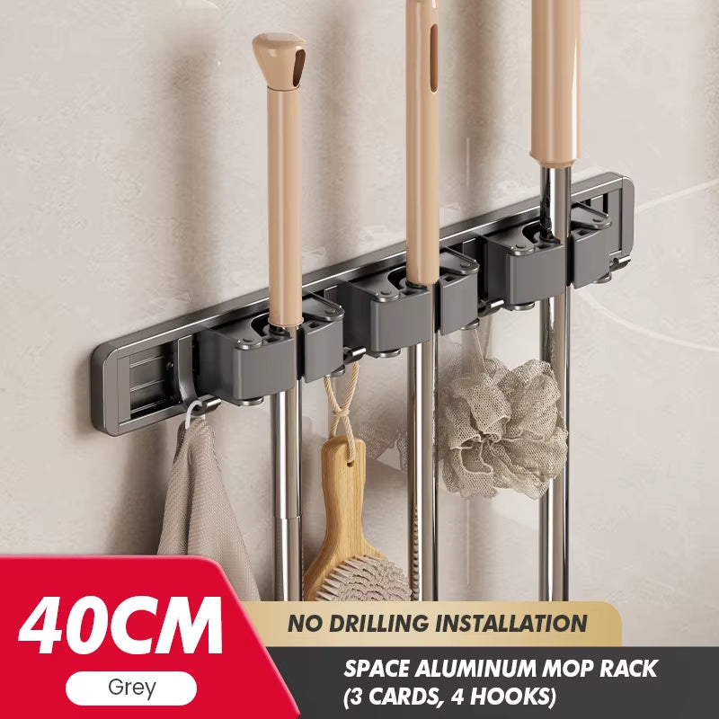 Non Perforated Mop Rack Iron Wall Mounted Mop Broom Storage Rack Home Storage and Storage Shelf Multi Scenario Use